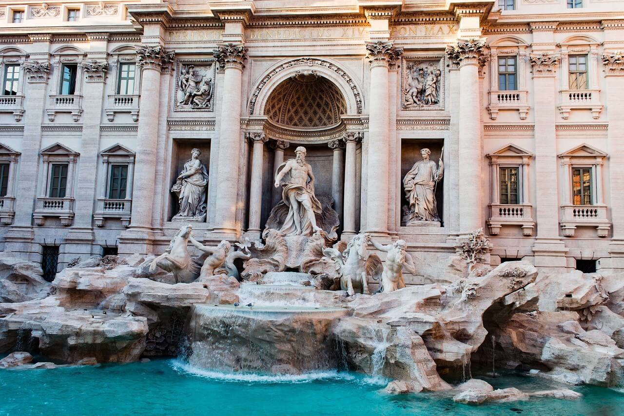 Trevi fountain in Rome. Lots of sculptures in the fountain