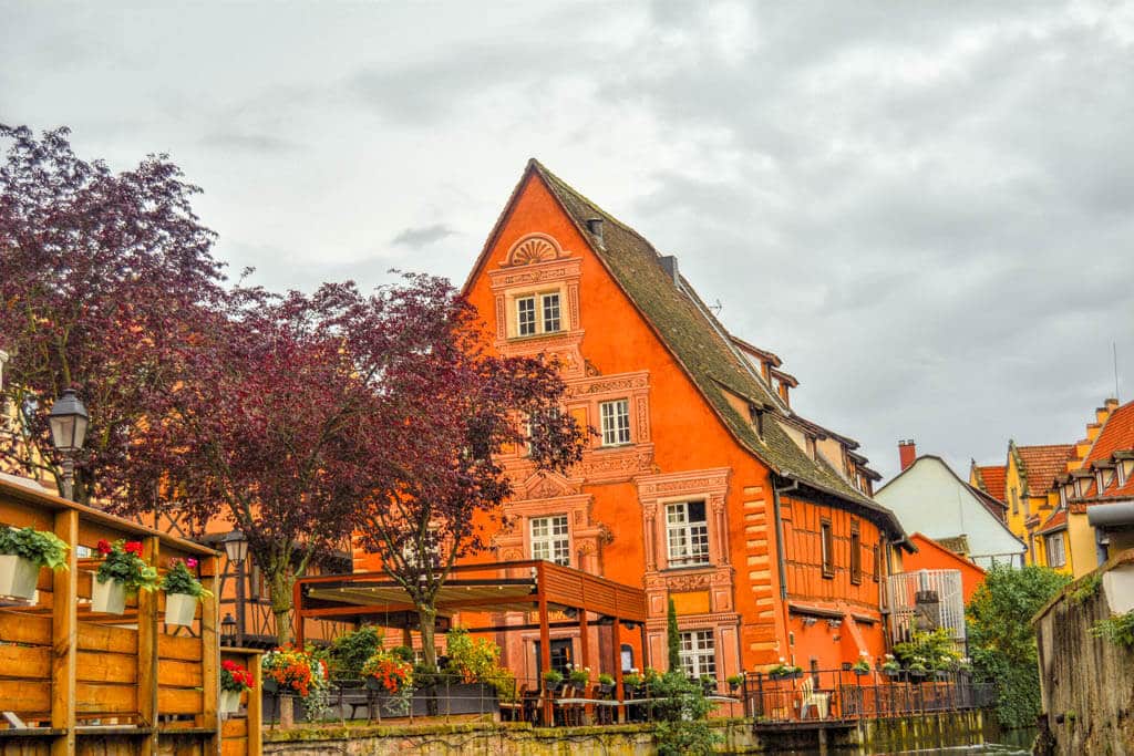 An orange decorative house in Colmar, France