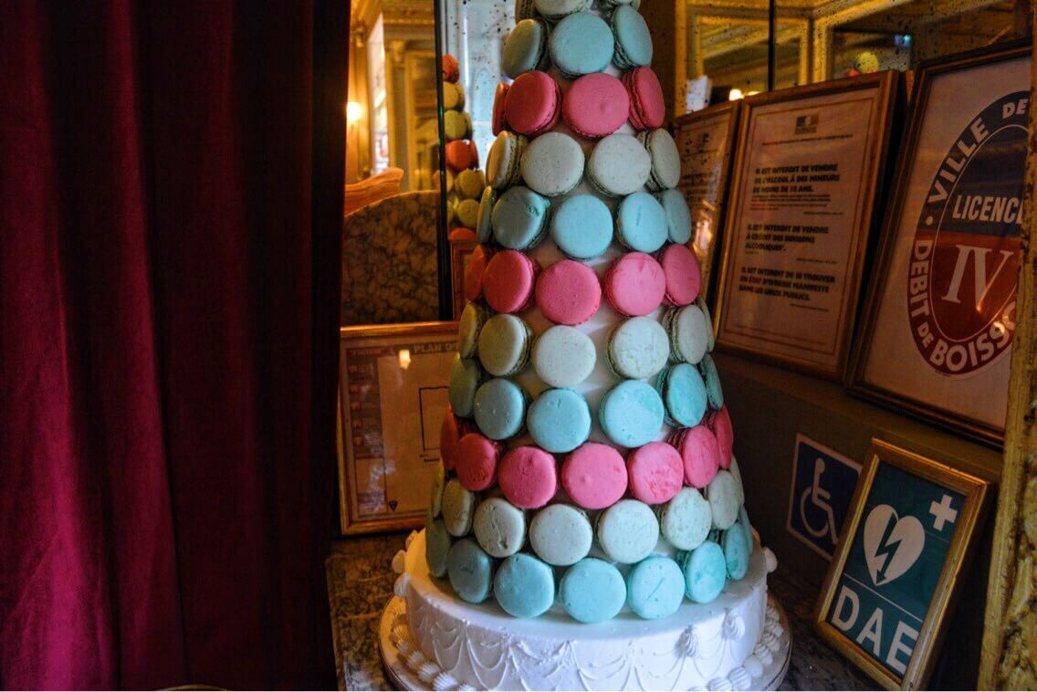 A blue and pink Macaroon tower in Paris