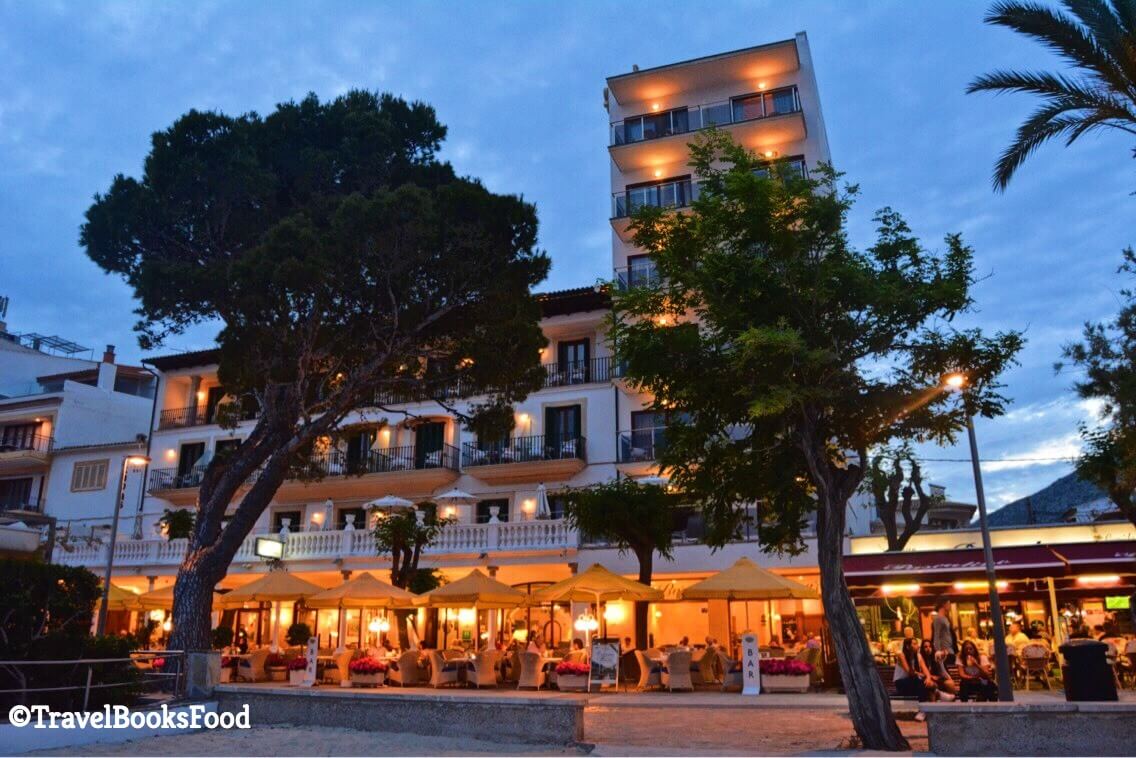 This is a evening shot of Hotel Miramar in Port De Pollenca in Mallorca, Spain.