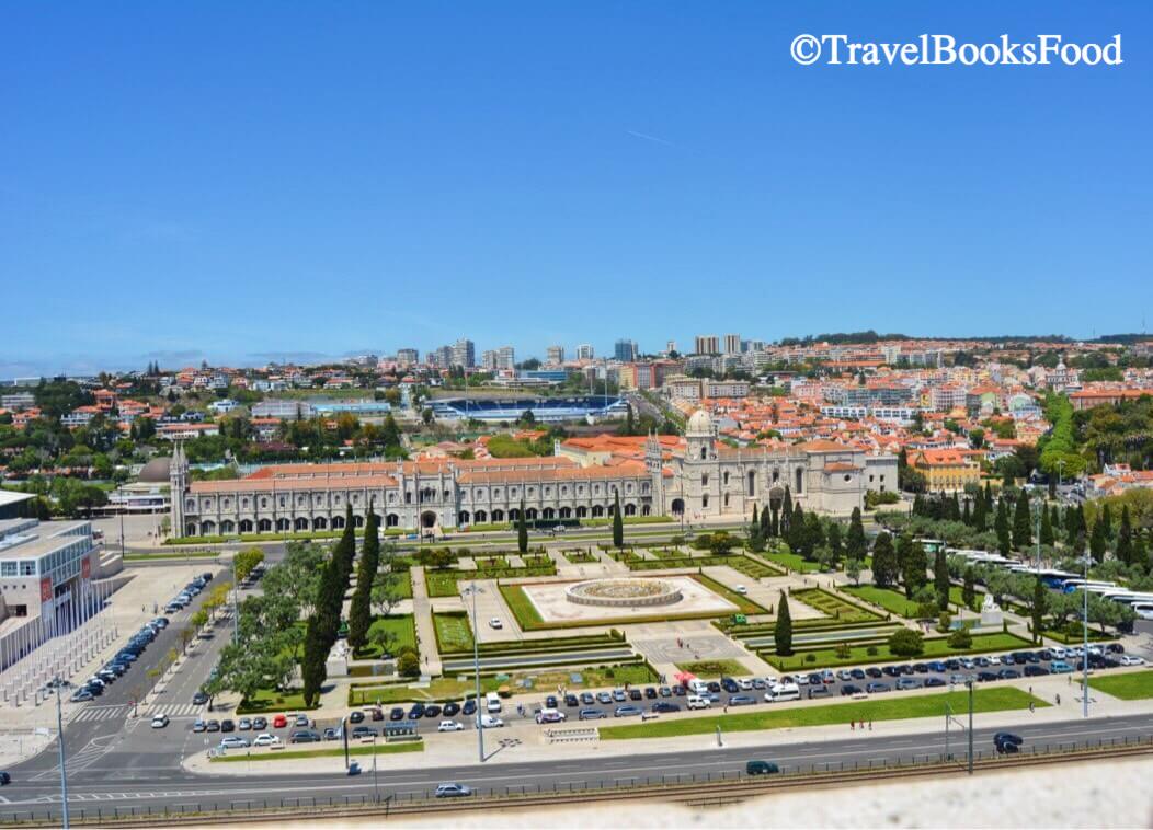 A view of the Jeronimos Monastery in Lisbon from the top of the Age of Discovery Monument