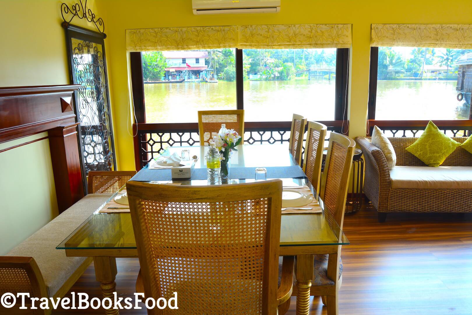 Photo of dining room inside Spice Routes Luxury Houseboat in Kerala, India