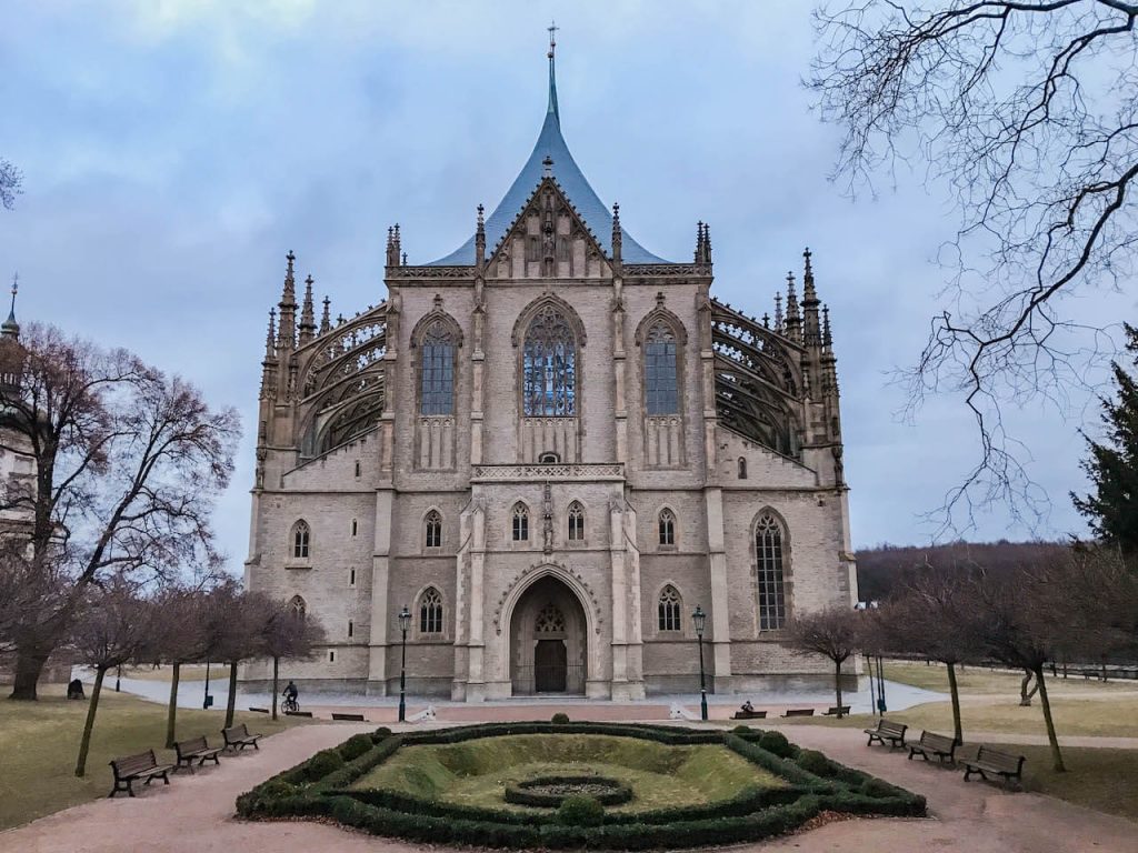 A photo of a cathedral with a blue roof