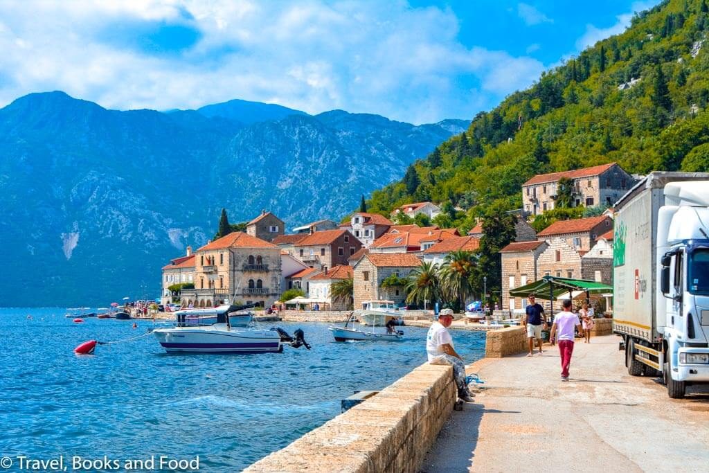 The European settlement of Perast set up against the Adriatic Sea among mountains