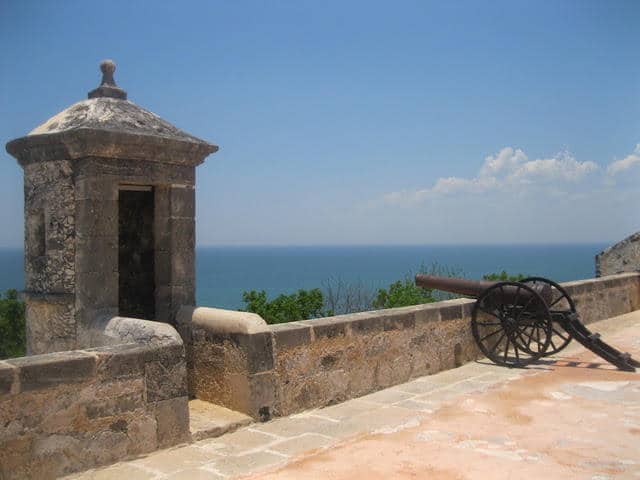 A fortress overlooking a beach in Campeche, Mexico