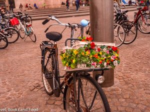 A cycle in a street with a colourful flower basket in Amsterdam, a must for your European vacation